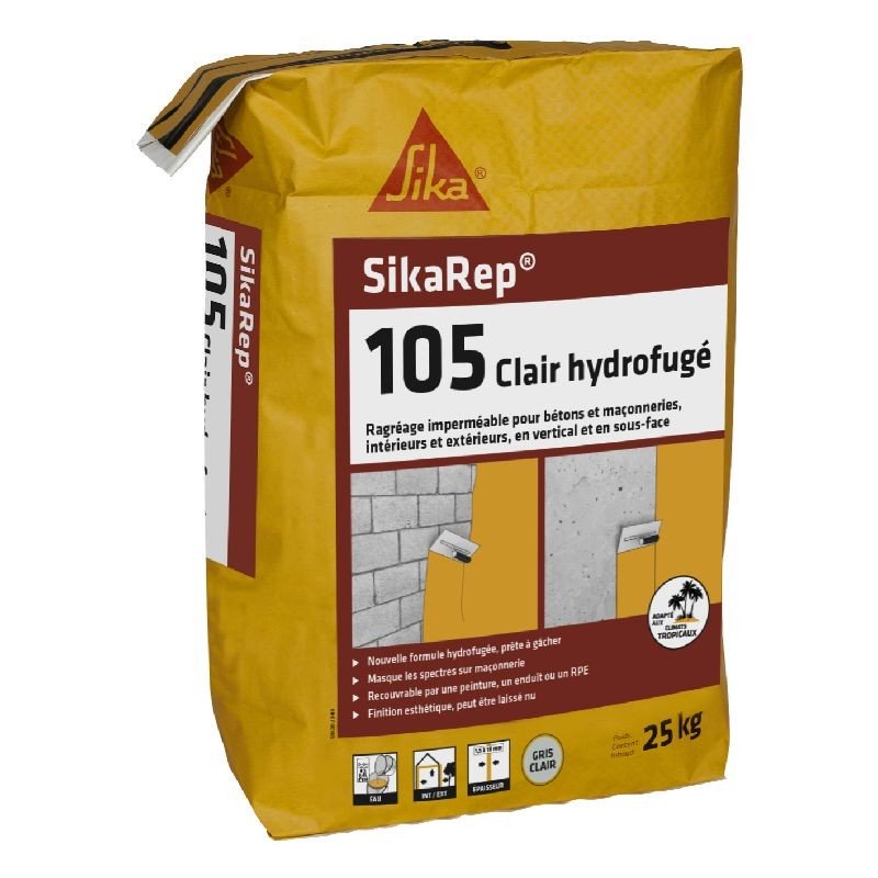 Achetez SIKA SIKAREP-105 CLAIR HYDROFUGE / GRIS CLAIR / SAC DE 25 KG en ligne sur MO-Shop