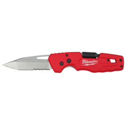 Couteau de poche Milwaukee FASTBACK 5-en-1 — Lame inox dentelée, tournevis, réf. 4932492454