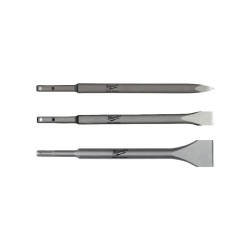 Coffret 3 burins SDS-Plus Milwaukee 250mm — Pic, plat, bêche — réf. 4932430001